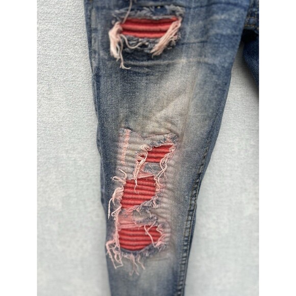 Evolution In Design Jeans Distressed Red Patches Shuttle Skinny Stretch Youth 10 - Picture 2 of 11